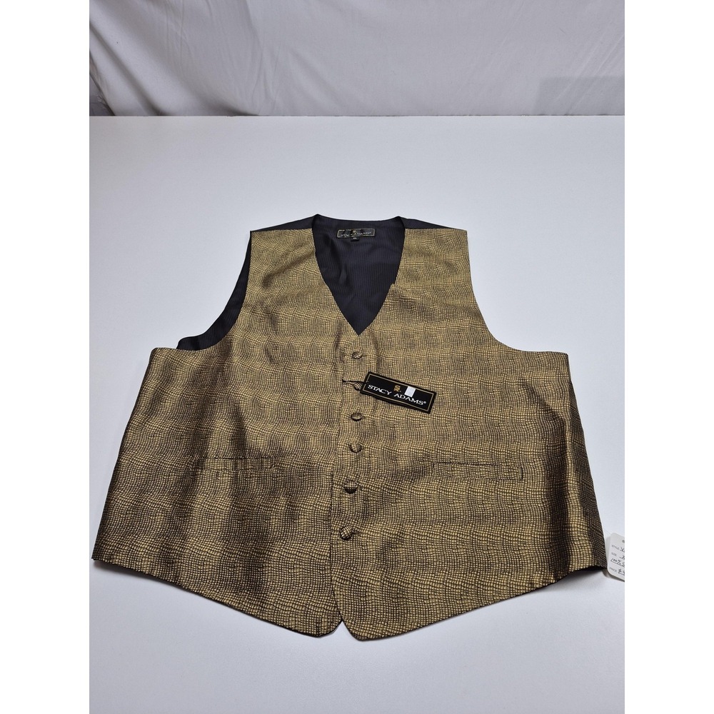 Stacy Adams Vest Mens XL Gold 100% Silk Geometric Tuxedo Suit Wedding Formal